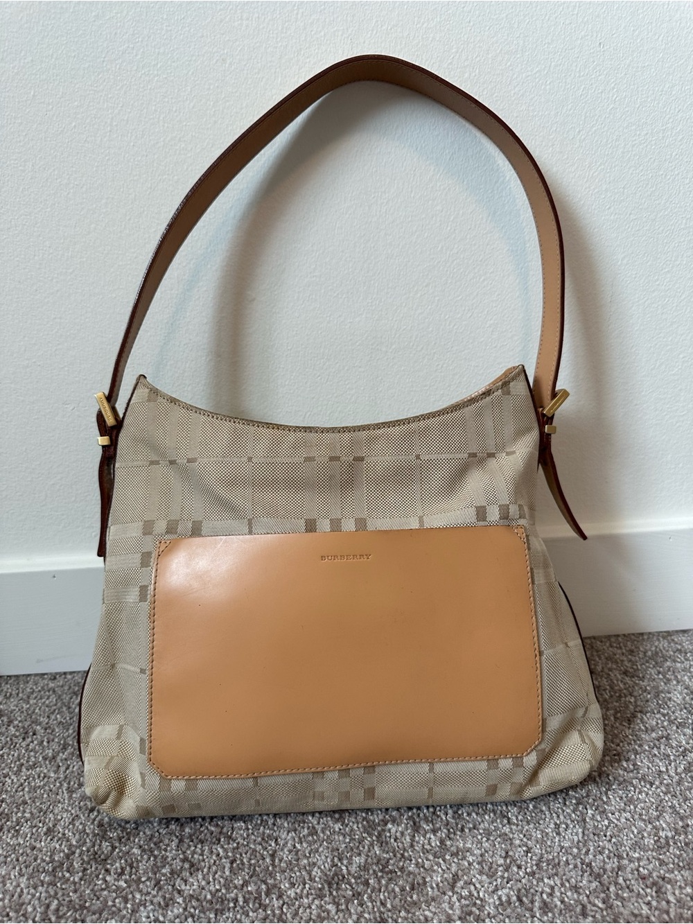 Vintage Burberry Canvas and Leather Shoulder Bag